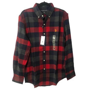 US Polo Assn Classic Navy and Red Plaid Button Up Shirt Size MD NWT